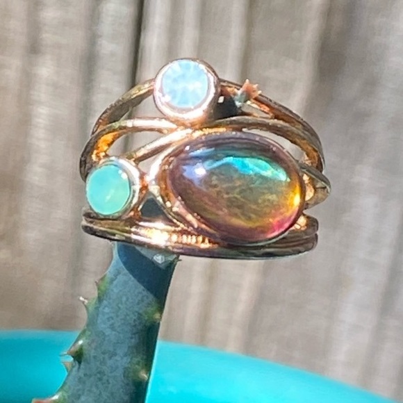 NEW! 18 Karat Gold Plated 925 Sterling Amber Multi Stone Ring Size 7 - Picture 2 of 6